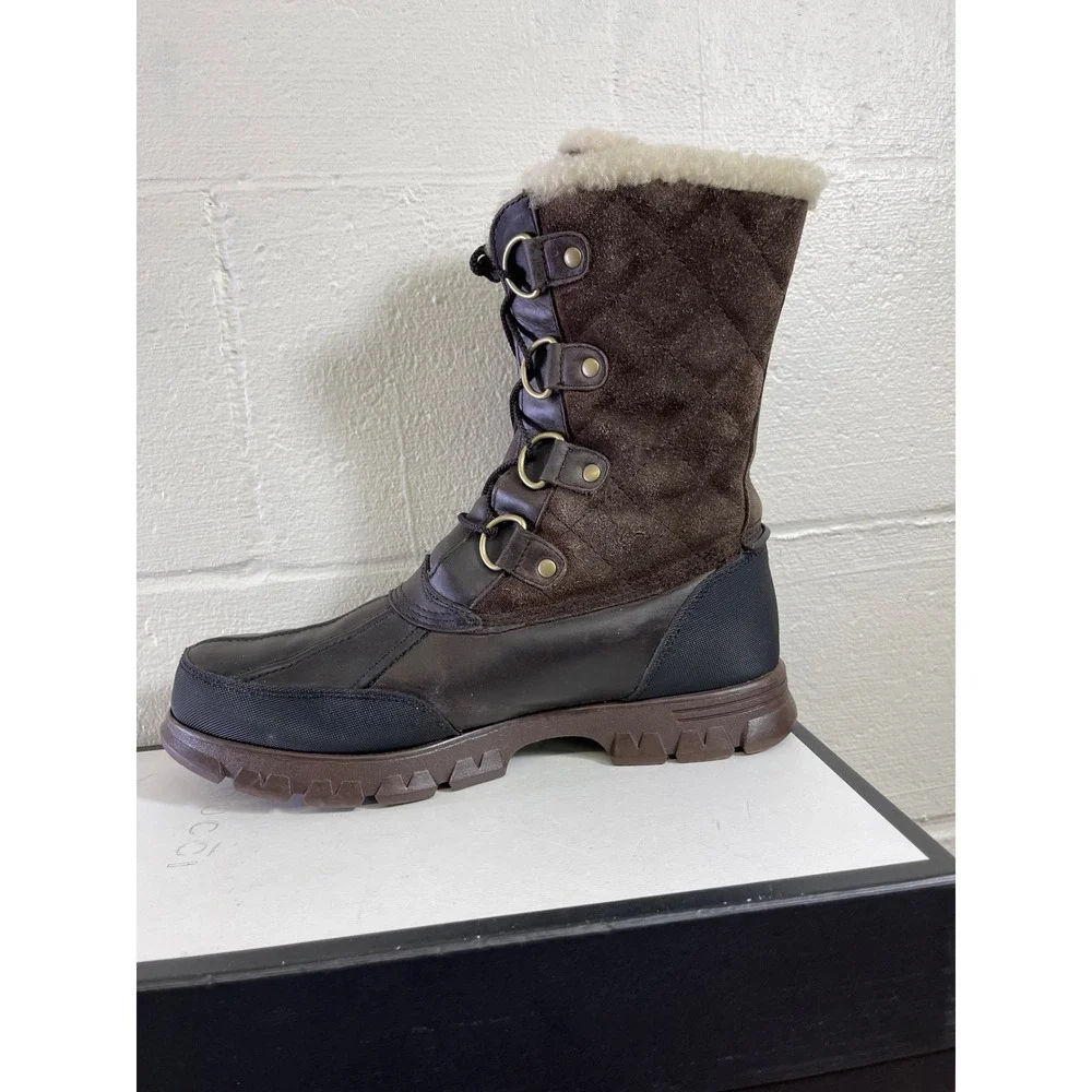 Polo Ralph Lauren Elias Brown Leather Shearling Quilted Boots Men's 10.5 D